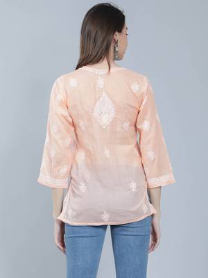 Peach embroidered cotton chikankari-kurtis 5