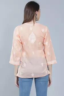 Peach embroidered cotton chikankari-kurtis