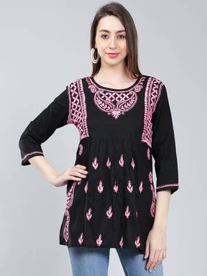 Black embroidered cotton chikankari-kurtis 2