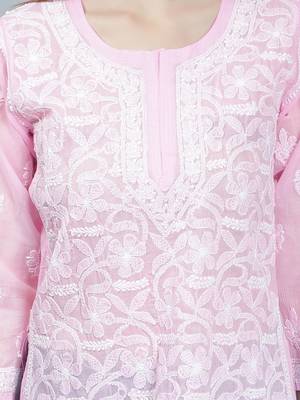 Pink embroidered cotton chikankari-kurtis 4