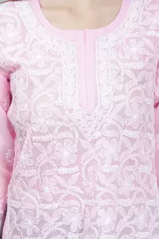 Pink embroidered cotton chikankari-kurtis
