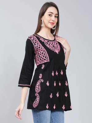 Black embroidered cotton chikankari-kurtis 3