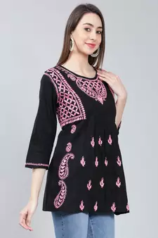 Black embroidered cotton chikankari-kurtis