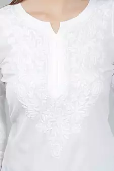 White embroidered cotton chikankari-kurtis
