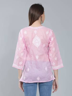 Pink embroidered cotton chikankari-kurtis 5