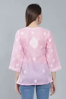 Pink embroidered cotton chikankari-kurtis