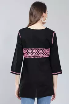 Black embroidered cotton chikankari-kurtis