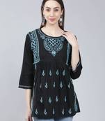 Black embroidered cotton chikankari-kurtis