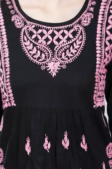 Black embroidered cotton chikankari-kurtis