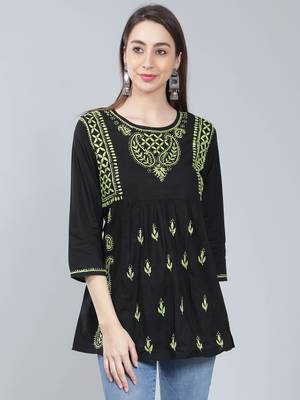 Black embroidered cotton chikankari-kurtis 2