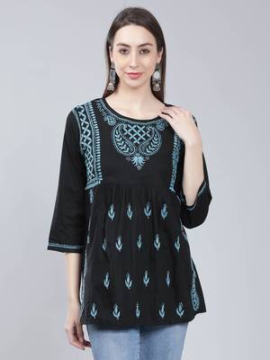 Black embroidered cotton chikankari-kurtis 2