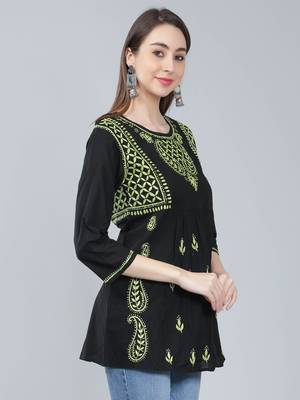 Black embroidered cotton chikankari-kurtis 3