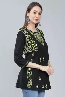 Black embroidered cotton chikankari-kurtis