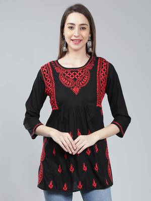 Black embroidered cotton chikankari-kurtis 2