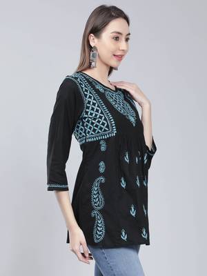 Black embroidered cotton chikankari-kurtis 3