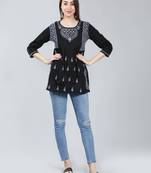 Black embroidered cotton chikankari-kurtis