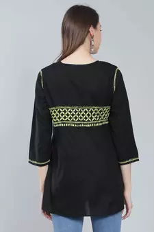 Black embroidered cotton chikankari-kurtis