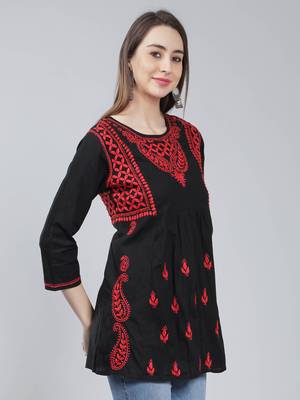 Black embroidered cotton chikankari-kurtis 3