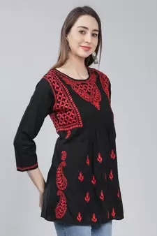 Black embroidered cotton chikankari-kurtis