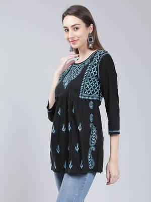 Black embroidered cotton chikankari-kurtis 4