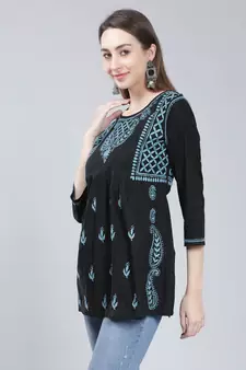 Black embroidered cotton chikankari-kurtis