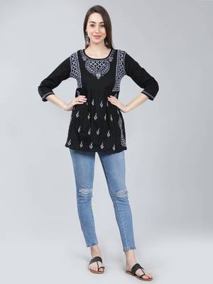 Black embroidered cotton chikankari-kurtis 2