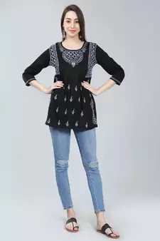Black embroidered cotton chikankari-kurtis