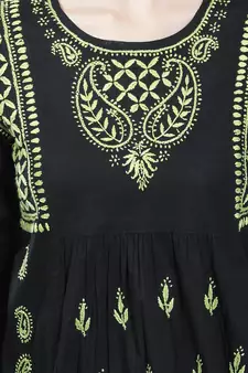 Black embroidered cotton chikankari-kurtis