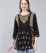 Black embroidered cotton chikankari-kurtis