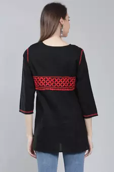 Black embroidered cotton chikankari-kurtis
