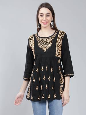 Black embroidered cotton chikankari-kurtis 2