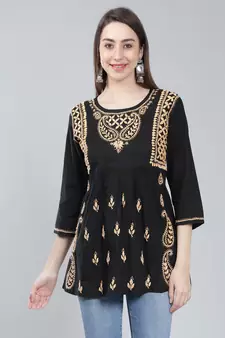 Black embroidered cotton chikankari-kurtis