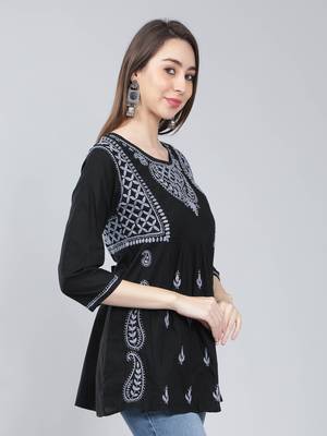 Black embroidered cotton chikankari-kurtis 3