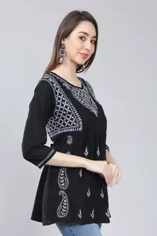 Black embroidered cotton chikankari-kurtis