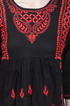 Black embroidered cotton chikankari-kurtis