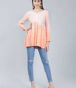 Peach embroidered rayon chikankari-kurtis