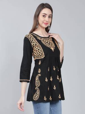 Black embroidered cotton chikankari-kurtis 3