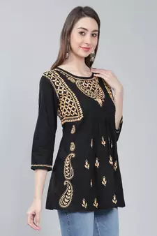 Black embroidered cotton chikankari-kurtis