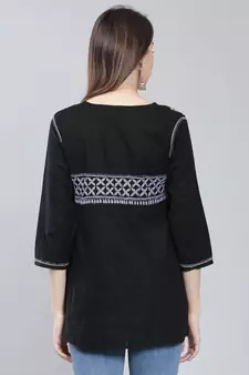 Black embroidered cotton chikankari-kurtis