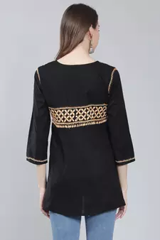 Black embroidered cotton chikankari-kurtis