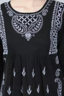 Black embroidered cotton chikankari-kurtis