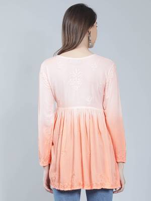 Peach embroidered rayon chikankari-kurtis 4