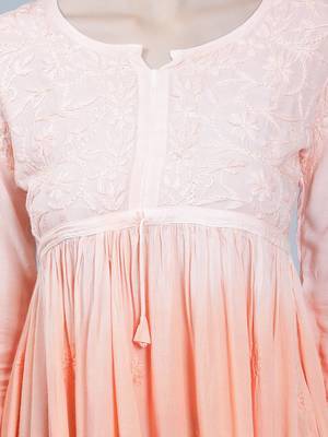 Peach embroidered rayon chikankari-kurtis 5