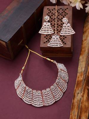 Styylo Fashion Women Rose Gold Plated Rose Gold Toned AD Studded Bridal Jewellery Set 1