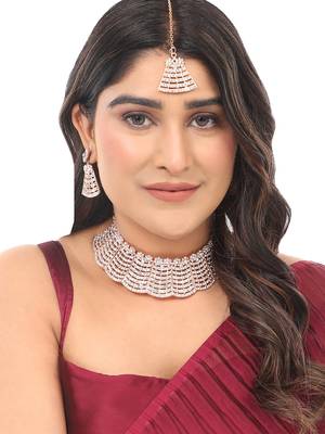 Styylo Fashion Women Rose Gold Plated Rose Gold Toned AD Studded Bridal Jewellery Set 2