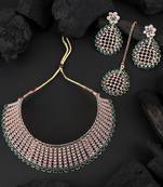 Styylo Fashion Gold-Plated & Green AD-Studded & Stylish Jewellery Set with Earring Maangtika