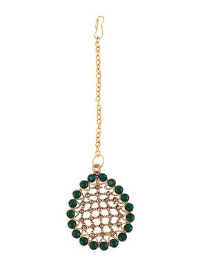 Styylo Fashion Gold-Plated & Green AD-Studded & Stylish Jewellery Set with Earring Maangtika 2