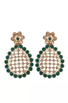 Styylo Fashion Gold-Plated & Green AD-Studded & Stylish Jewellery Set with Earring Maangtika