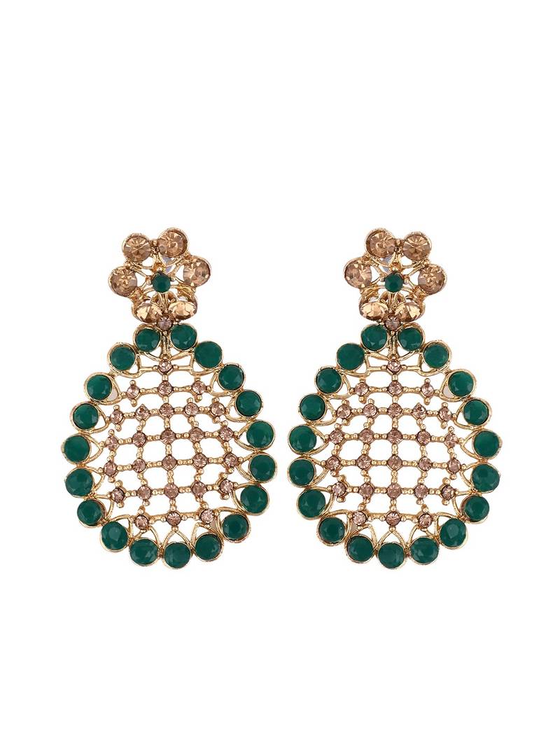 Styylo Fashion Gold-Plated & Green AD-Studded & Stylish Jewellery Set with Earring Maangtika