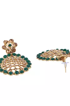 Styylo Fashion Gold-Plated & Green AD-Studded & Stylish Jewellery Set with Earring Maangtika